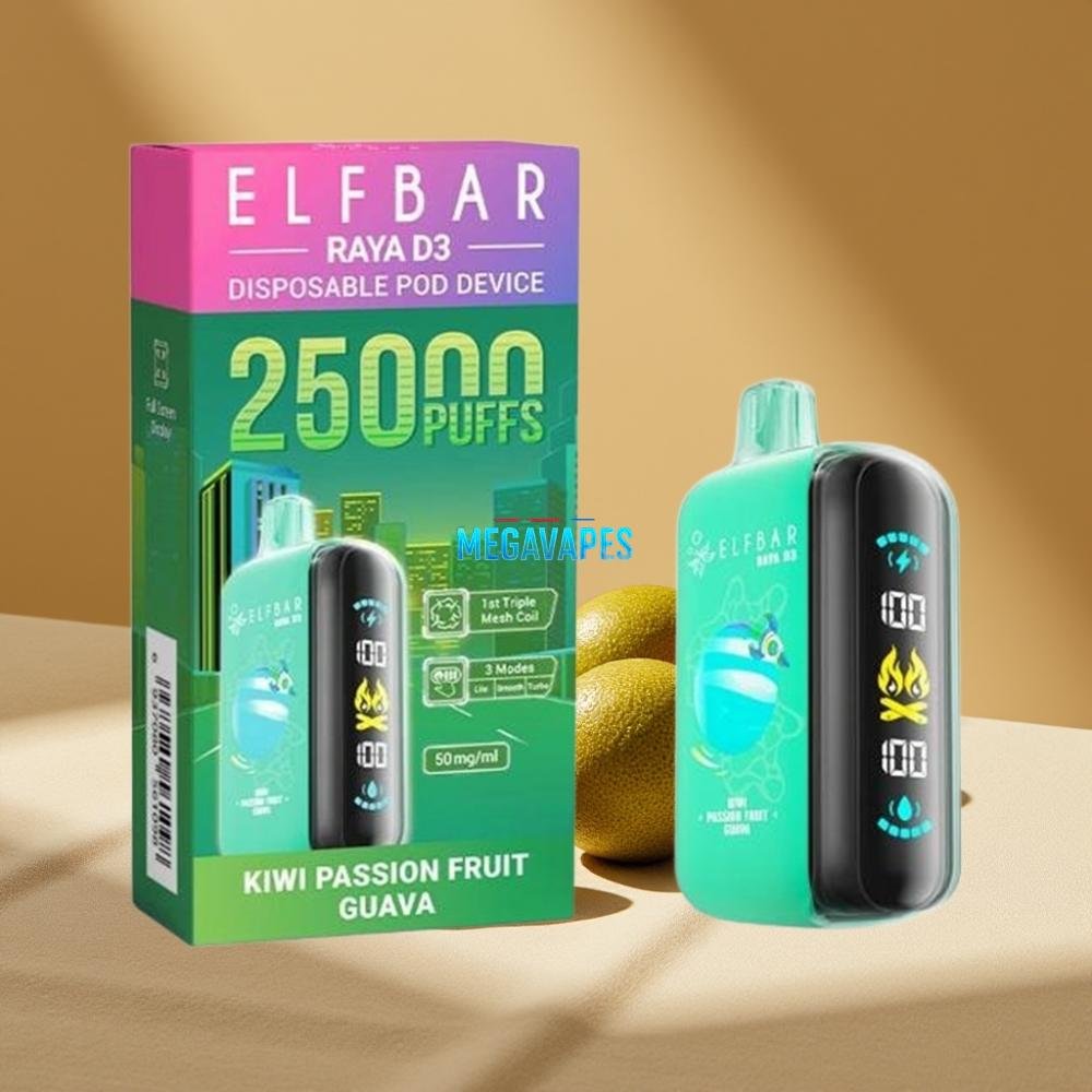 ELF BAR RAYA D3 25000 Puffs 23ml 5% Disposable Vape Kiwi Passion Fruit Guava - Image 2