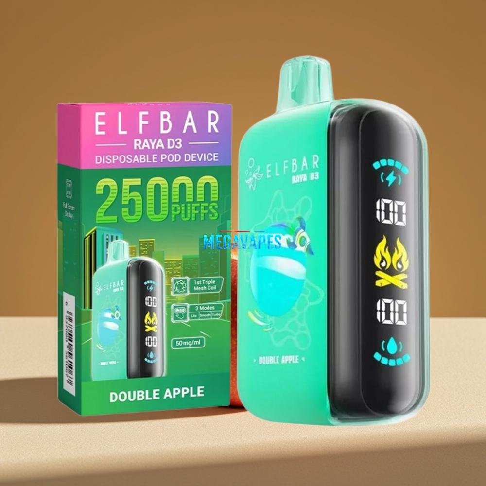 ELF BAR RAYA D3 25000 Puffs 23ml 5% Rechargeable Disposable Vape Double Apple - Image 2